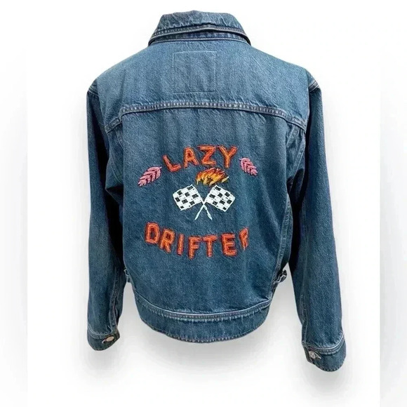 NWOT MOTHER Shrunken Daybreak Drifter Denim Jacket Embroidered Size Medium - Picture 10 of 16